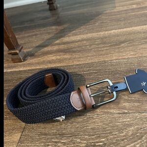 Men’s Original Penguin Dark Navy blue Stretch Belt Woven Genuine leather Belt